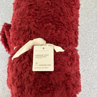 全新! Pottery Barn Fireside 舒适双面扔 50 英寸 X 60 英寸红色 — 第 1/4 张图片