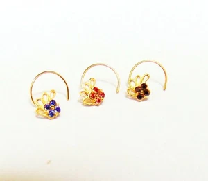 Indian Nath 22K Gold Plated CZ Nose Ring Wedding Stud Women's Gift Jewelry - Picture 1 of 17