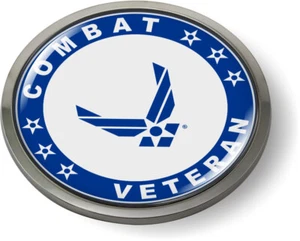 U.S. AIR FORCE COMBAT VETERAN Domed Emblem Badge Car Sticker Chrome ROUND Bezel - Picture 1 of 17