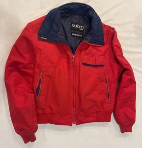 Vintage 70s 80s Slalom Puffer Bomber Nylon Jacket Size Medium Zip Red Navy VTG - Picture 1 of 11