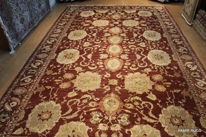 HERIZ DESIGN HAND-WOVEN-RUG_ LARGE SIZE 11' X 17' fine wool maroon Burgundy - Picture 1 of 12