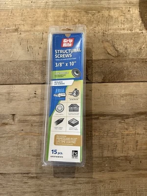 Tornillos estructurales Grip Rite Plus negros 3/8" x 10" 15 piezas GRSSFW381015 Foto 1 de 4