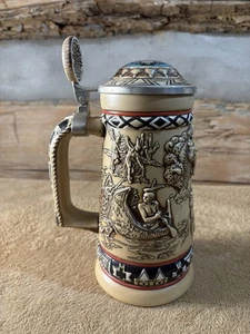 VTG. Pottery Glazed Avon Beer Stein Mug Indians Of The American Frontier Tankard - Picture 1 of 7