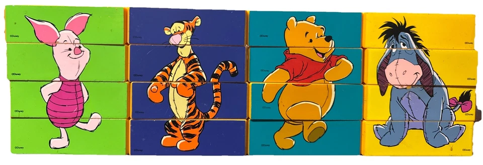 Lote de 4 bloques rompecabezas vintage de Disney WINNIE THE POOH PIGLET TIGGER & EEYORE Foto 1 de 4
