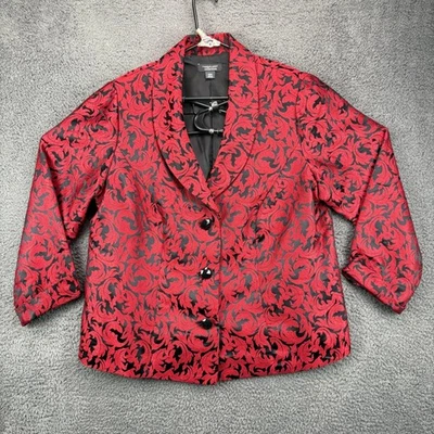 Chaqueta Blazer Dressbarn Mujer Colección Rojo Negro Floral Jacquard Talla 16W Foto 1 de 4