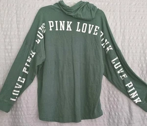 PINK Victorias Secret Shirt Damen Large grün Varsity Hoodie Pullover - Bild 1 von 7