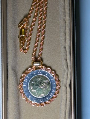 Vicenza Gold QVC Italian Centennial 500 Lire Coin pendant 14k plated?  Gold Bale - Image 1 of 2