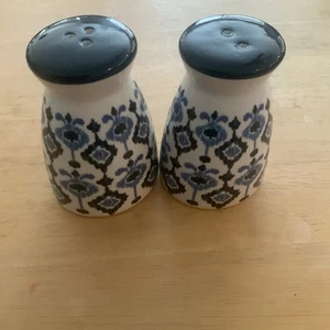 Tropical Salt and Pepper Shaker Set Ceramic Kitchen Oriental Design Blue White - Picture 1 of 5