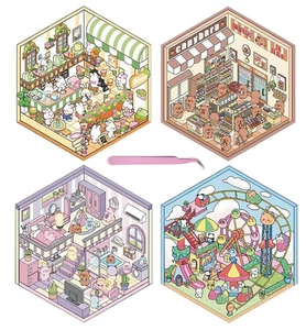 DIY 3D Sticker Scenes, 4 Scene Sets with Tweezers, Multi Themed Cartoon Scenes - Imagen 1 de 8