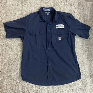 Carhartt Mens Work Shirt Large Blue Welding Logo Vented Collar Zipper - Picture 1 of 11