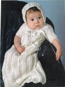 CHRISTENING DRESS AND BONNET KNITTING PATTERN - Picture 1 of 1
