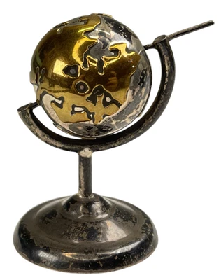 Globo de plata esterlina y latón Taxco México vintage sobre pisapapeles de soporte Foto 1 de 4