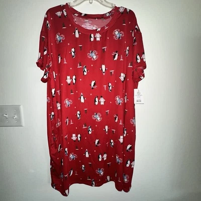Joyspun Damas Talla 2X Rojo Pingüino Camisa para Dormir Camisón con Bolsillos Nuevo Con Etiqueta Foto 1 de 4
