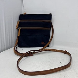 Dooney & Bourke Bag Navy Nylon Brown Leather strap Triple Zip Crossbody - 214 - Picture 1 of 10