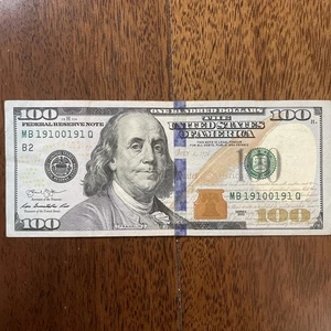 Fancy Serials Numbers “RADARS” Year Of 1910 $100 2013 MB(19100191)Q Super Rare - Picture 1 of 5