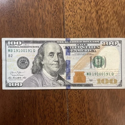 Fancy Serials Numbers “RADARS” Year Of 1910 $100 2013 MB(19100191)Q Super Rare - Image 1 of 4