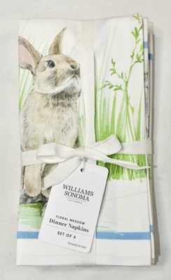 Williams Sonoma SAMPLE Floral Meadow Napkins Set of 4 Bunny Rabbit TAGS CUT - Image 1 of 4