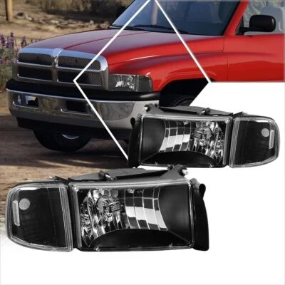Black Housing Headlights + Corner Lamps For 1994-2001 Dodge Ram 1500 2500 3500 - Image 1 of 4