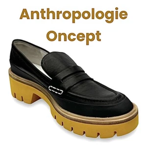 Anthropologie Oncept Heeled Loafers Black Yellow Womens US 9 Boho Hipster NWOB - Picture 1 of 11