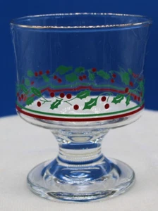 Bicchiere da dessert di Natale vintage Libbey agrifoglio e bacche - Foto 1 di 5