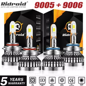 9005 9006 LED Headlights Kit Combo Bulbs 6500K High Low Beam Super White RIDROID - Picture 1 of 17