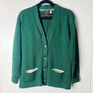 Kandel All National Women's Vintage Knit 100% Wool Green Cardigan Sweater Sz. M - Picture 1 of 6