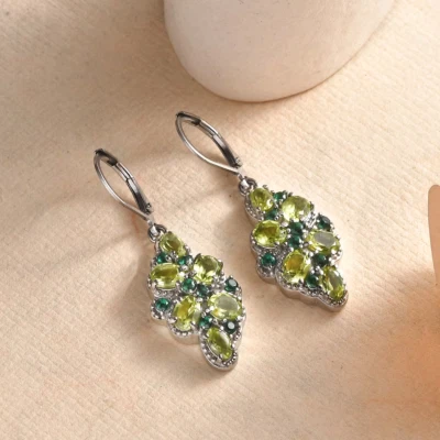 Peridot and Simulated Green Diamond Earrings in Stainless Steel 4.70 Cts - Image 1 of 4