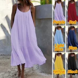 Women Strappy Dress Summer Beach Midi Dress Plus Size Ladies Holiday Sundress US - Picture 1 of 25