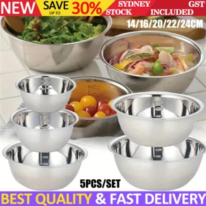 5PCS/SET Stainless Steel Bowl Polished Round Mixing Bowl Salad Bowl Baking Bowl - Picture 1 of 12