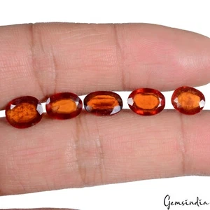 Certified 5 Pcs Natural Ceylon Hessonite Garnet 9-10mm Oval Cut Loose Gemstones - Picture 1 of 5