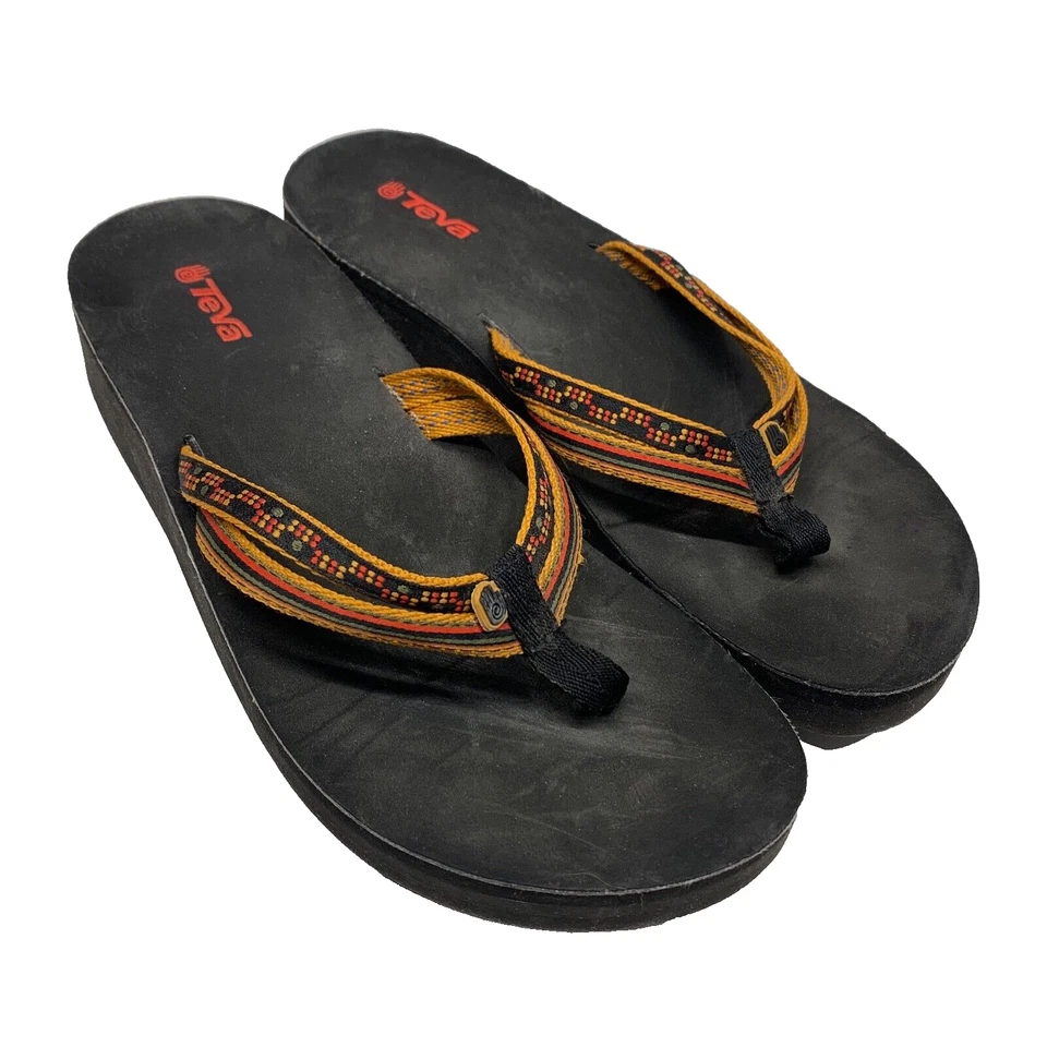 Sandalias de plataforma TEVA para mujer con tanga y cuña talla 9 a rayas anaranjadas Foto 1 de 4