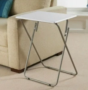 WHITE Folding Side Table Portable Computer Desk Dinner Tea Coffee Sofa End Table - Picture 1 of 2