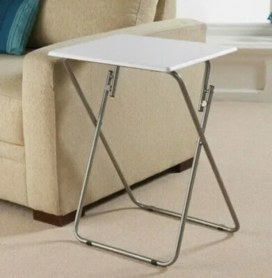 WHITE Folding Side Table Portable Computer Desk Dinner Tea Coffee Sofa End Table - Image 1 of 2