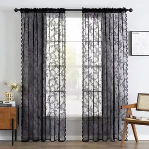 1pc Sheer Curtain Black Lace Window Curtain Room Rustic Voile Curtain Decors AU - Picture 1 of 16