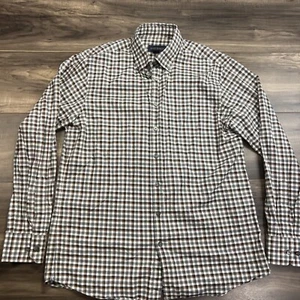 Scott Barber  Shirt Mens Medium Button Down Brown Plaid Cotton Long Sleeve - Picture 1 of 7