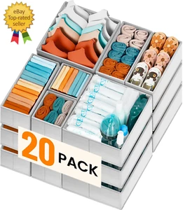 20 Pack Drawer Organizer Bins - Grey Fabric Closet Organization and Storage Divi - Picture 1 of 12