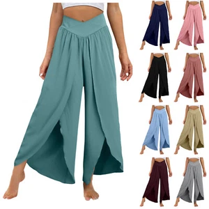 Women Wide Leg Pants High Waisted Yoga Pants Hippie Pants Boho Beach Plus Size - Picture 1 of 51
