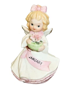 Vintage Lefton January Girl Angel Figurine Pink Dress Flower 1950's Japan MCM - Picture 1 of 7
