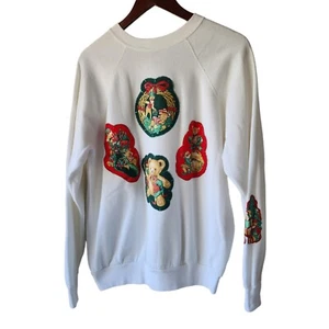 VTG Ugly Christmas Sweater Feliz Navidad Women's Sweatshirt White Bears USA XL - Picture 1 of 11