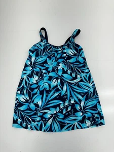 Lands End Two Tone Blue Floral Print One Piece Tankini Womens Size Small - Picture 1 of 7