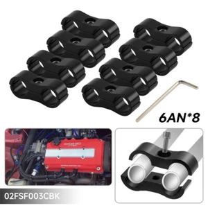 8pcs AN-6 AN6 13MM Braided Hose Separator Clamp Fitting Adapter Bracket Black - Picture 1 of 8
