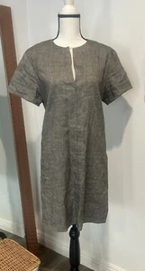  Theory Black Gray Marled Split Neck Linen Blend Shift Dress M * - Picture 1 of 9