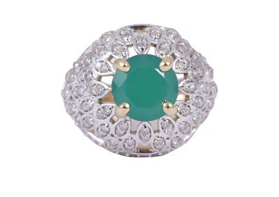 Pave 3,40 Cts Rund Brilliant Cut Diamanten Smaragd Cocktail-Ring In 585 14K Gold - Bild 1 von 3