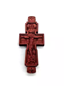 Orthodox geschnitztes Holz Paramany Kreuz Kruzifix & Seile 6х2,7 cm dunkel - Bild 1 von 5