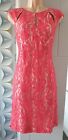 Wallis Flame Red Lace Occasion Cocktail Dress Straight/Pencil Size 10 Vgc