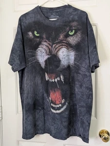 VTG Y2K The Mountain Wolf T Shirt XXL Black Gray Tie Dye Animal Nature Snarl - Picture 1 of 5