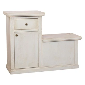 CASSAPANCA IN LEGNO ARTE POVERA MOD SCALINO CON 1 ANTA COLORE BIANCO ANTICATO - Foto 1 di 4