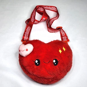 Squishable Plüsch Rot Herz Reißverschluss Umhängetasche 6x9 Innentasche Happy Kawai - Bild 1 von 7
