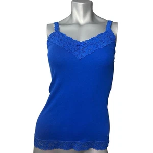 VTG Abercrombie Y2K Lace Cami Tank Top L Cobalt Blue 2000's Coquette Preppy Bow - Picture 1 of 11
