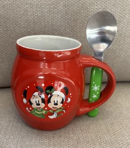 Disney Mickey & Minnie Mouse Red Christmas Cup Mug with Spoon Set - 14 oz (2018) - Picture 1 of 6